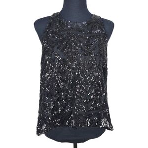 Everly Sequined Top Sz Large Black Jazz Sparkle New Years Cocktails Halter Glam